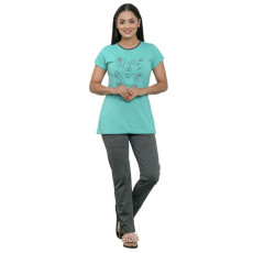 Womens Poly Cotton Printed Night Suit  TShirt